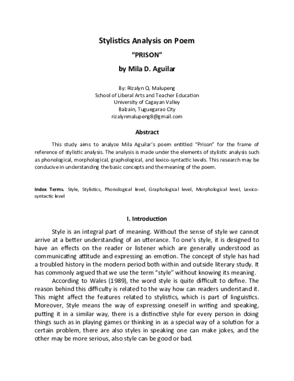 (DOC) Stylistics Analysis on Poem 