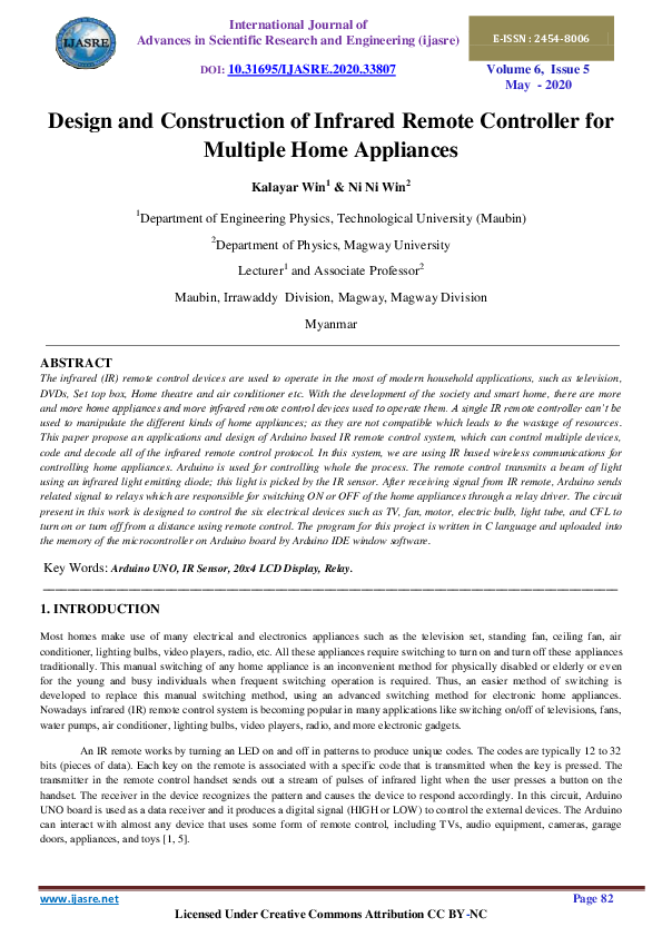 (PDF) Design and Construction of Infrared Remote Controller for ...