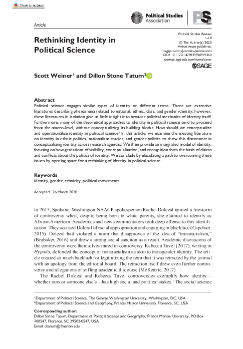 (PDF) Rethinking Identity in Political Science