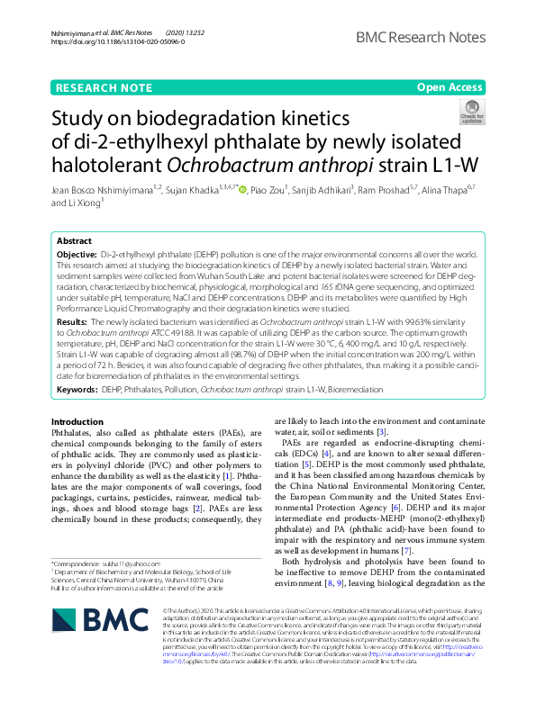 (PDF) Study on biodegradation kinetics of di-2-ethylhexyl phthalate by ...