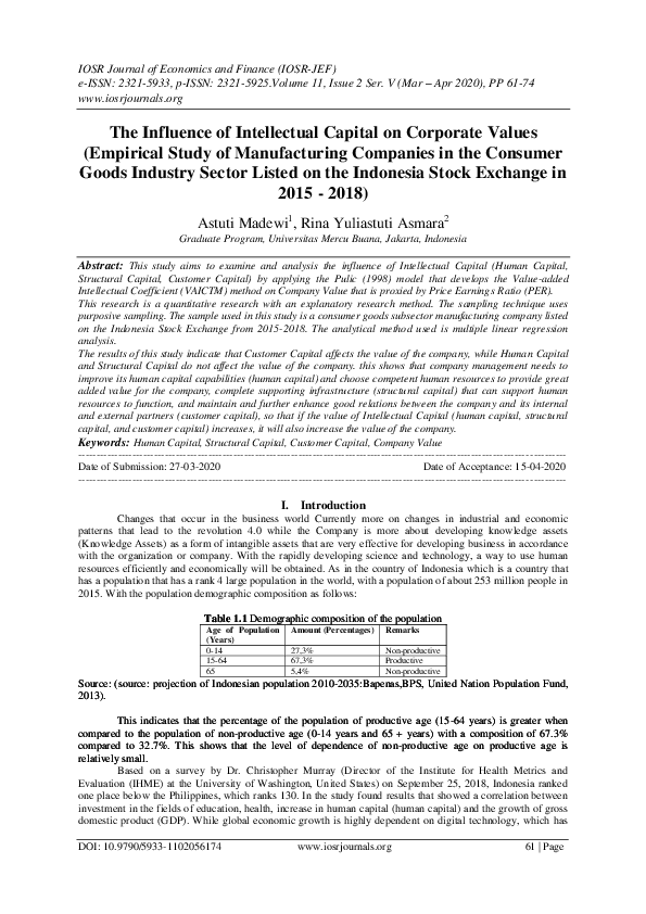 (PDF) The Influence of Intellectual Capital on Corporate Values ...