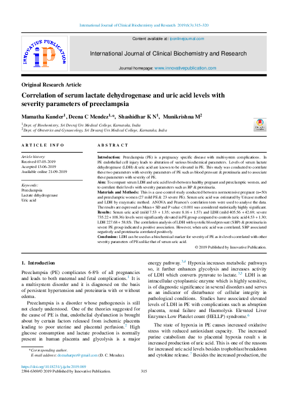(PDF) Correlation of serum lactate dehydrogenase and uric acid levels ...