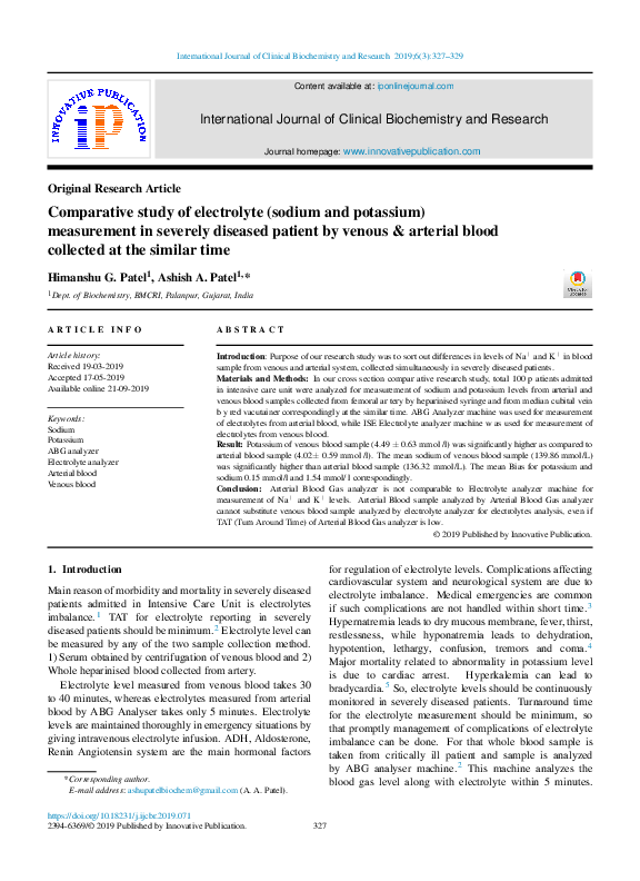 (PDF) Comparative study of electrolyte (sodium and potassium ...