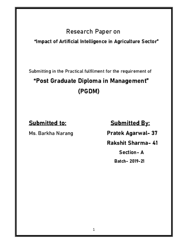 (PDF) Impact of Artificial Intelligence on Agriculture Sector Pratek