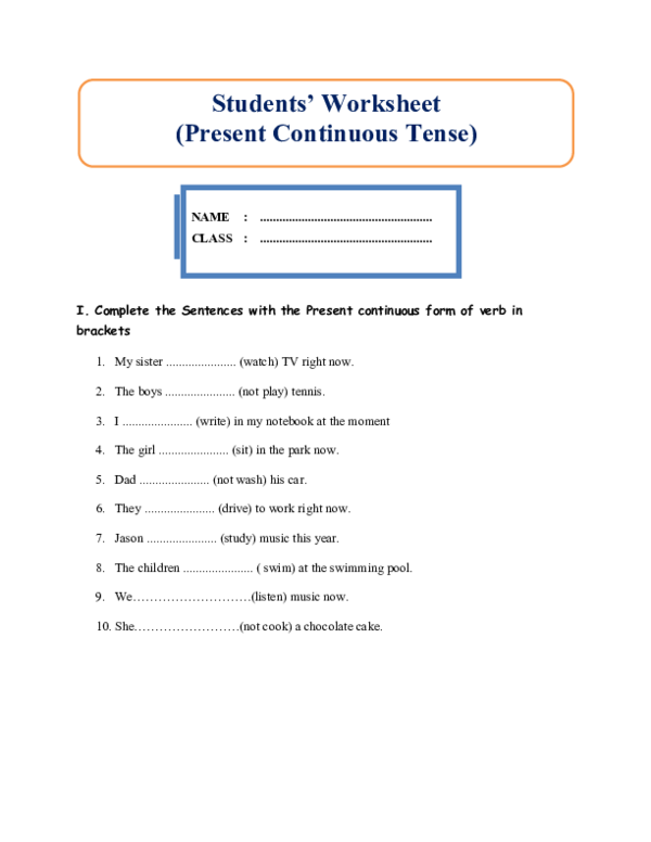 Complete the sentences with the present continuous | Samokatschool.ru