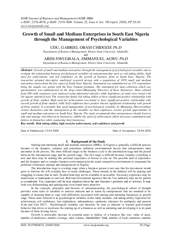 (PDF) Growth of Small and Medium Enterprises in South East Nigeria ...