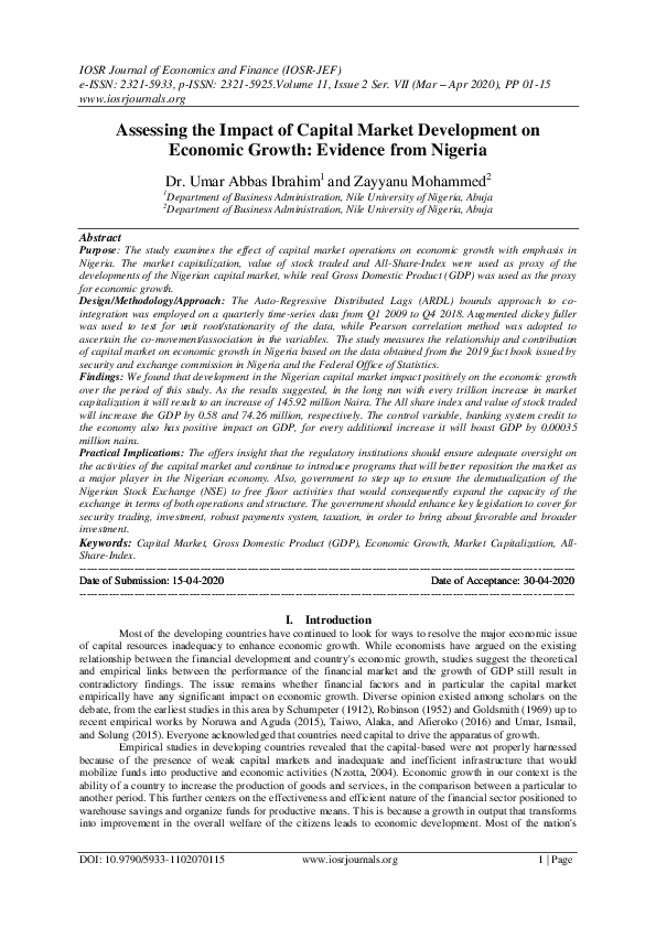  PDF Assessing The Impact Of Capital Market Development On Economic