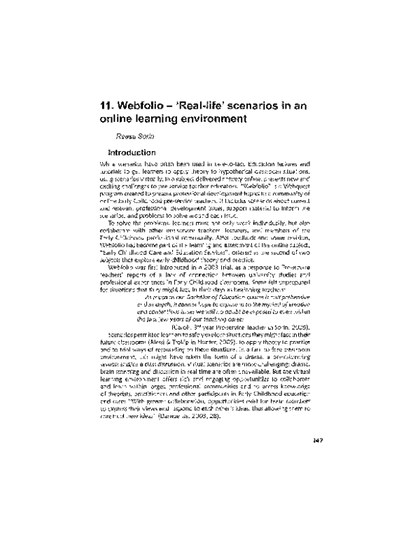 (PDF) Webfolio - "Real life'" scenarios in an online learning environment