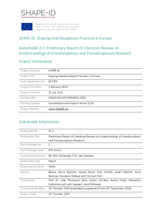 (PDF) SHAPE-ID Preliminary Report of Literature Review on ...