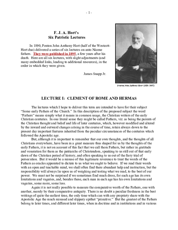 (DOC) Hort Patristics Lectures