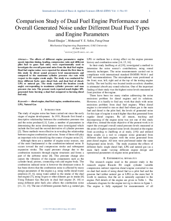 (PDF) Comparison Study of Dual Fuel Engine Performance and Overall ...