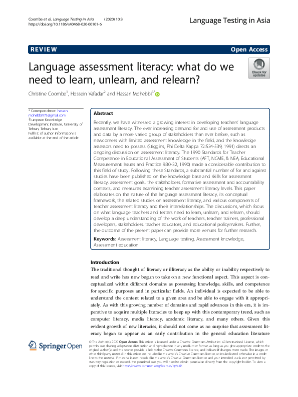 (PDF) Language assessment literacy: what do we need to learn, unlearn ...