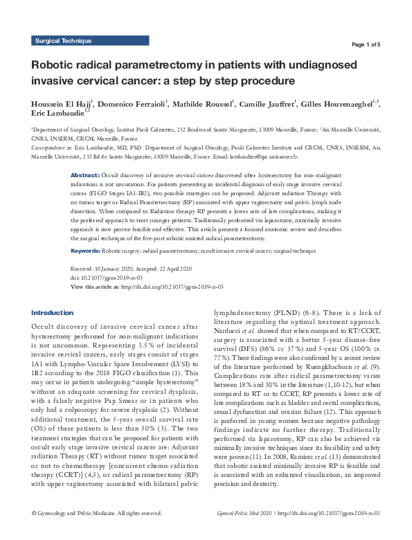 (PDF) Robotic Radical Parametrectomy in Patients With Undiagnosed ...