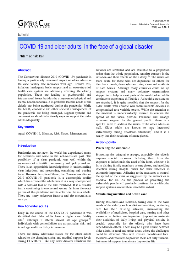 (PDF) COVID-19 and older adults: in the face of a global disaster