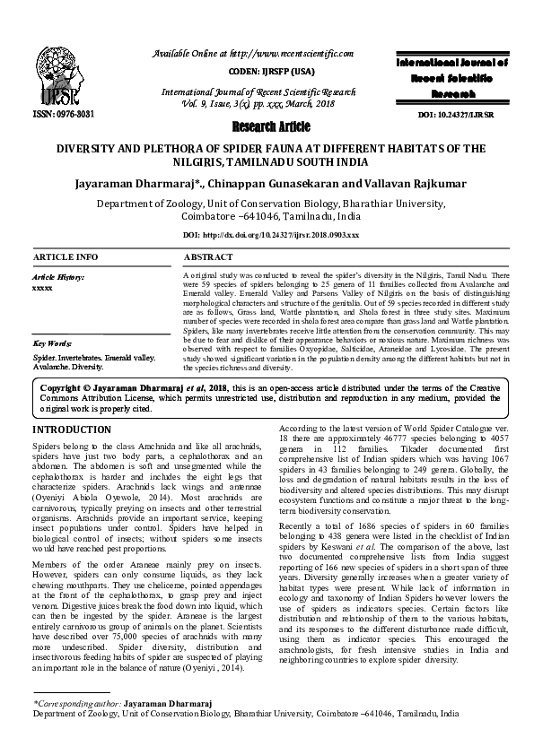 (PDF) DIVERSITY AND PLETHORA OF SPIDER FAUNA AT DIFFERENT HABITATS OF ...