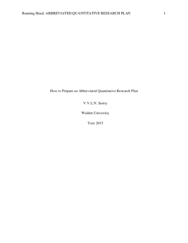 (PDF) How to Prepare an Abbreviated Quantitative Research Plan?