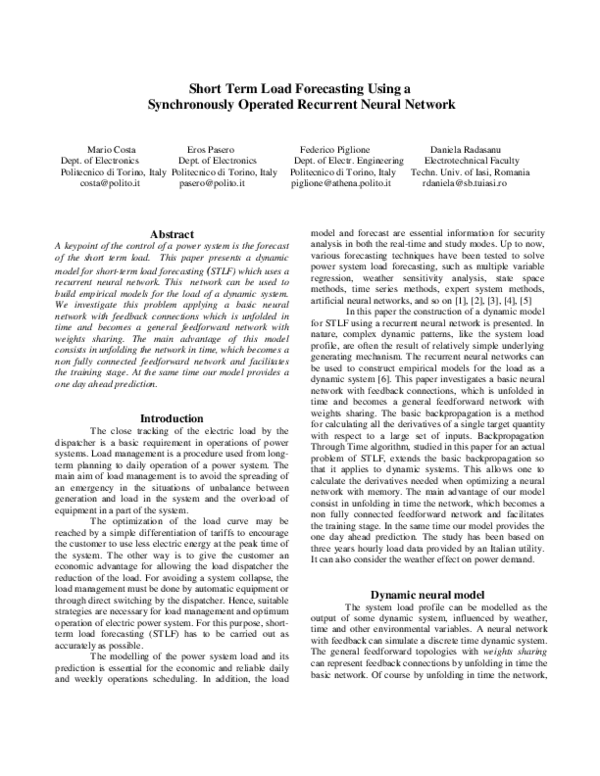 (PDF) Short term load forecasting using a synchronously operated ...