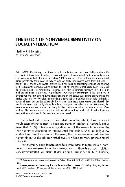 (PDF) The effect of nonverbal sensitivity on social interaction