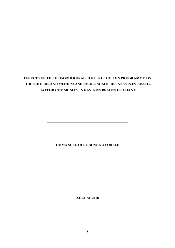 (PDF) EFFECTS OF THE OFF-GRID RURAL ELECTRIFICATION PROGRAMME ON ...