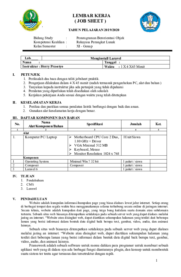 (PDF) LEMBAR KERJA ( JOB SHEET