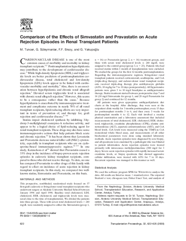 (PDF) Comparison of the effects of simvastatin and pravastatin on acute ...