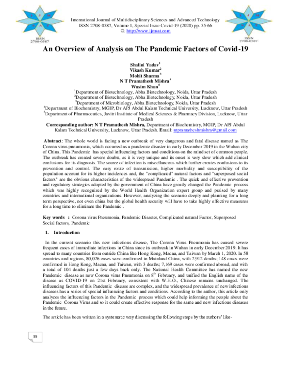 (PDF) An Overview of Analysis on The Pandemic Factors of Covid-19