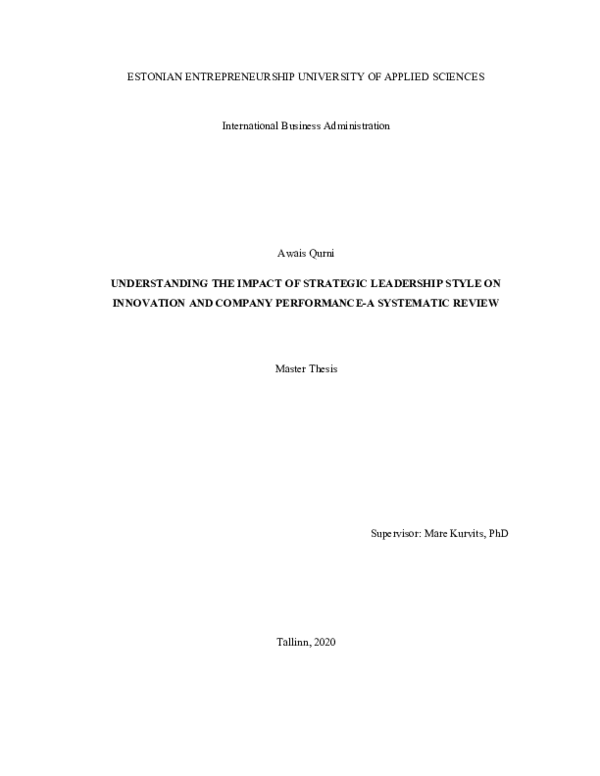 (PDF) Understanding The Impact Of Strategic Leadership Style On ...