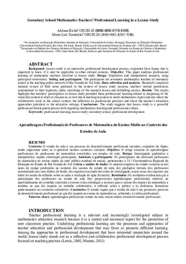 (PDF) Secondary School Mathematics Teachers’ Professional Learning in a ...