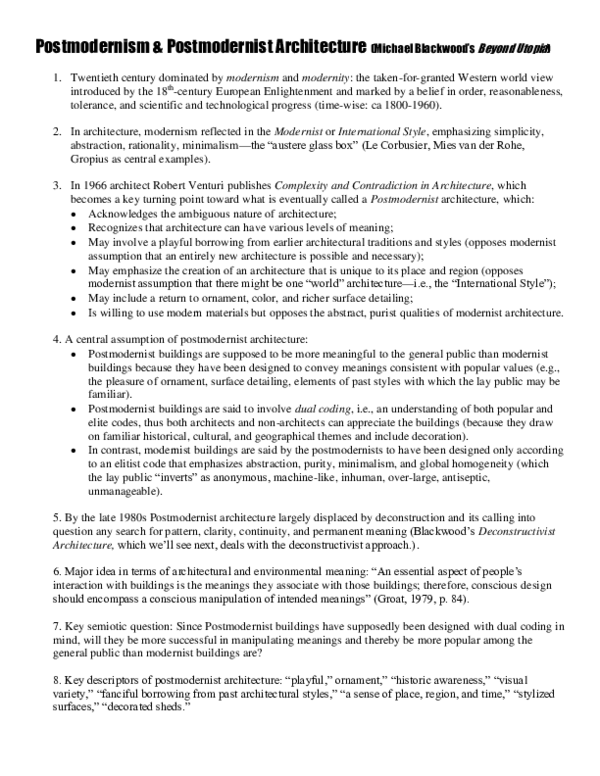 (PDF) Handout--Postmodernism & postmodernist architecture