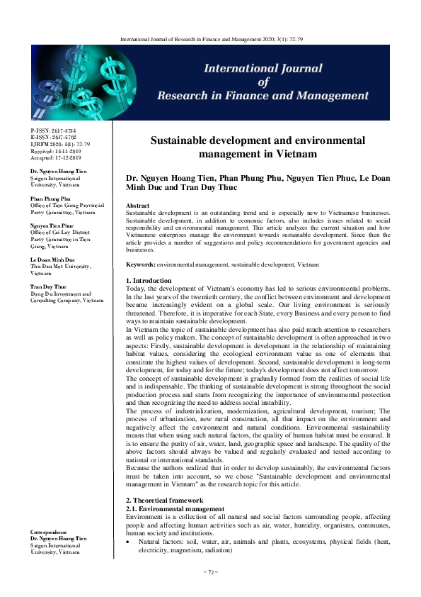 (PDF) Sustainable development and environmental management in Vietnam