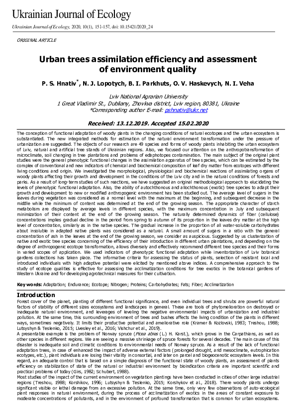 (PDF) Urban trees assimilation efficiency and assessment of environment ...