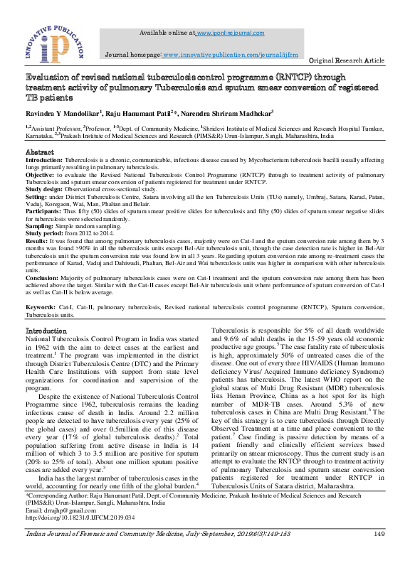(PDF) Evaluation of revised national tuberculosis control programme ...