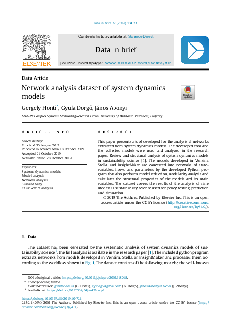 (PDF) Network analysis dataset of System Dynamics models