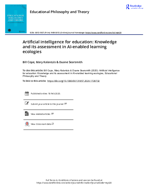 (PDF) Artificial intelligence for education: Knowledge and its ...