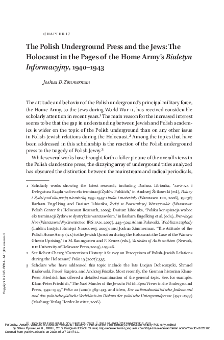 The Polish Underground Press and the Jews: The Holocaust in the Pages of the Home Army's Biuletyn Informacyjny, 1940-1943