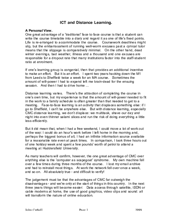 (PDF) ICT and Distance Learning