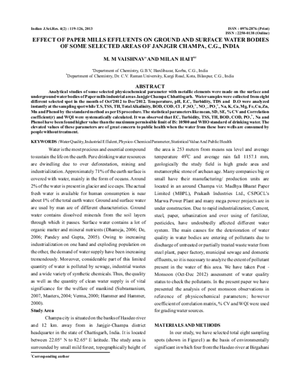 (PDF) EFFECT OF PAPER MILLS EFFLUENTS ON GROUND AND SURFACE WATER ...