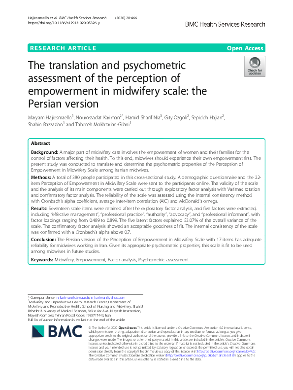 (PDF) The translation and psychometric assessment of the perception of ...