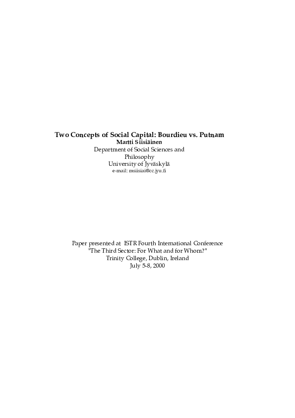 (PDF) Two Concepts of Social Capital: Bourdieu vs. Putnam