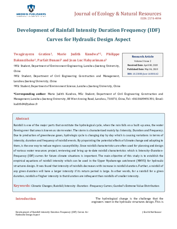 (PDF) Development of Rainfall Intensity Duration Frequency (IDF) Curves ...