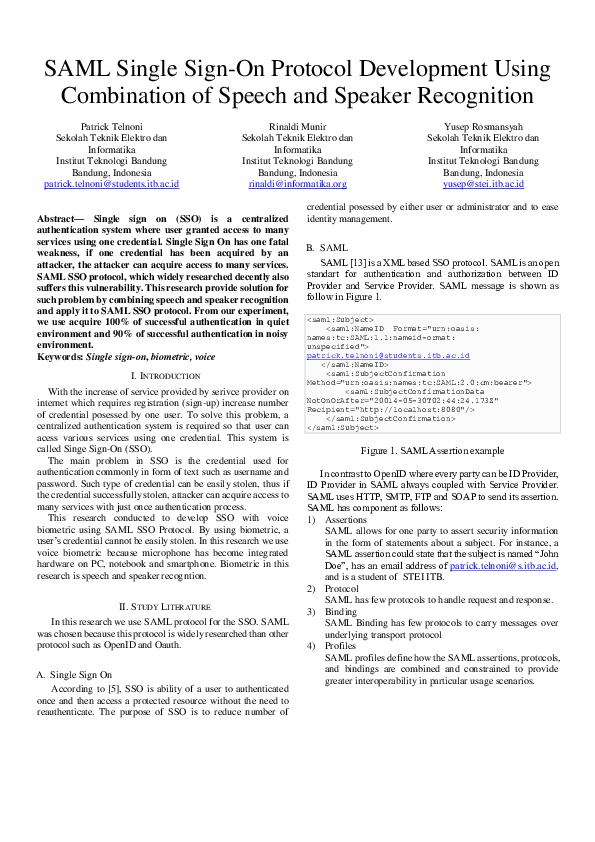 (PDF) SAML Single Sign-On Protocol Development Using Combination of ...