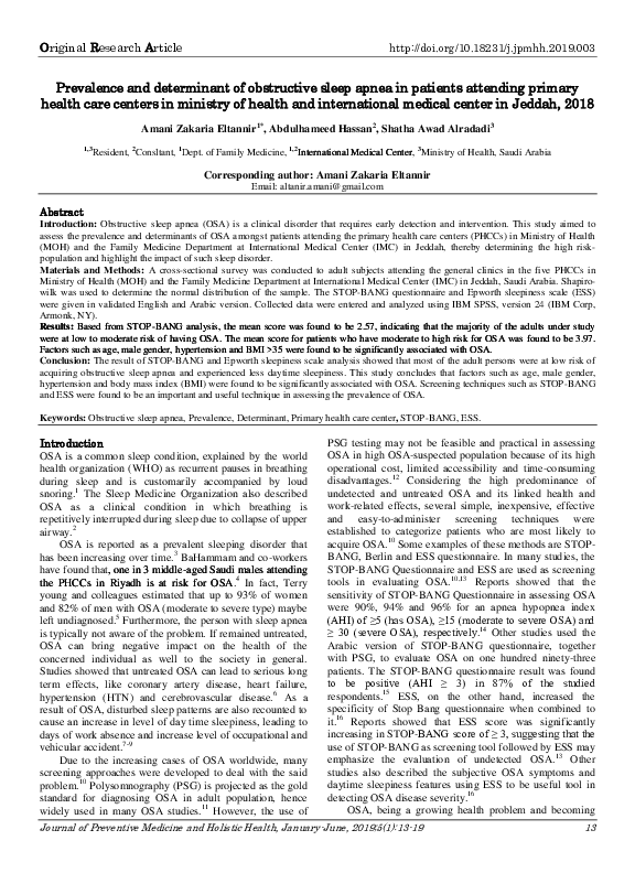 (PDF) Prevalence and determinant of obstructive sleep apnea in patients ...
