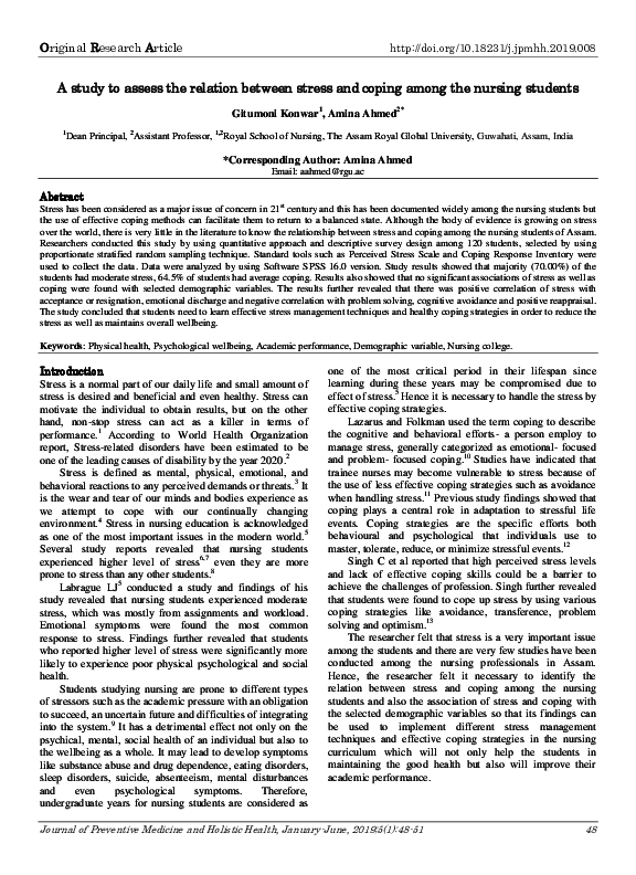 (PDF) A study to assess the relation between stress and coping among ...