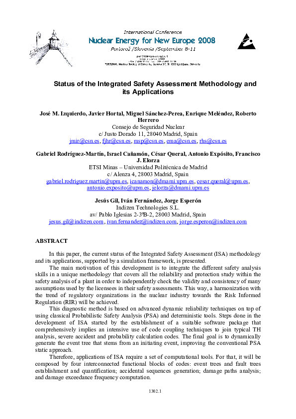 (PDF) Status of the Integrated Safety Assessment Methodology and its ...
