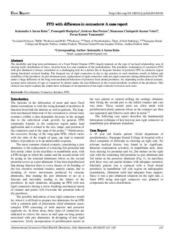 (PDF) FPD with difference in connectors A case report IP Innovative
