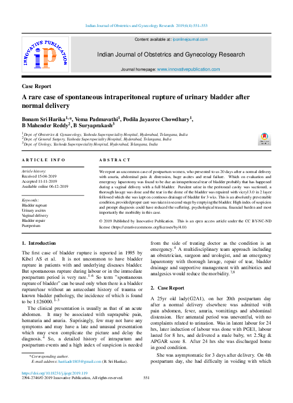 (PDF) A rare case of spontaneous intraperitoneal rupture of urinary ...