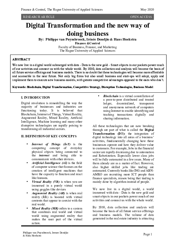 (PDF) Digital Transformation and the new way of doing business