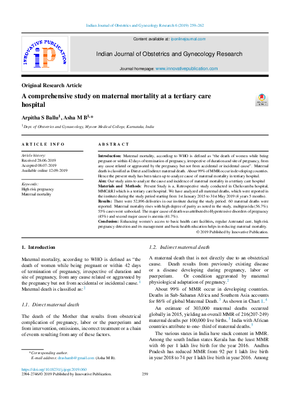 (PDF) A comprehensive study on maternal mortality at a tertiary care ...
