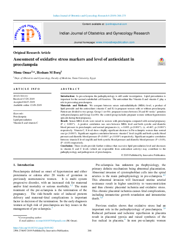 (PDF) Assessment of oxidative stress markers and level of antioxidant ...