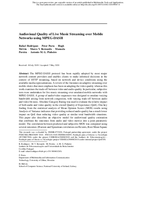 (PDF) Audiovisual Quality of Live Music Streaming over Mobile Networks ...